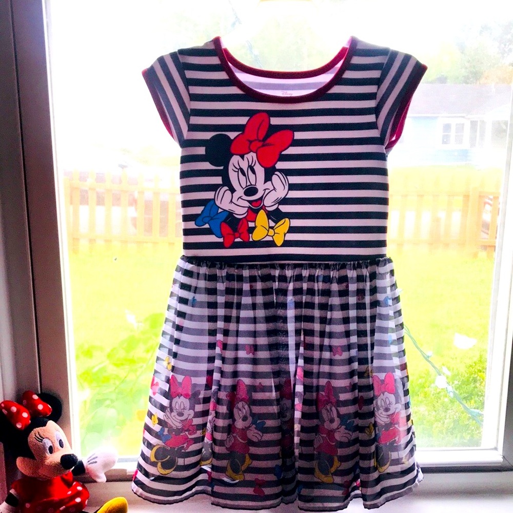 Girls Disney Minnie Mouse Bows With Black & White Striped Dress